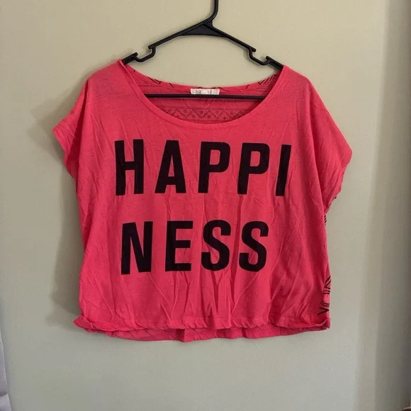 Forever 21 Pink "HAPPINESS" Graphic Crop Tee - Picture 1 of 3